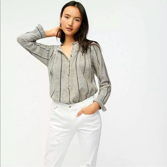 J.Crew Rufflenexk Classic Popover Shirt in Shadow Stripe - Picture 2 of 6